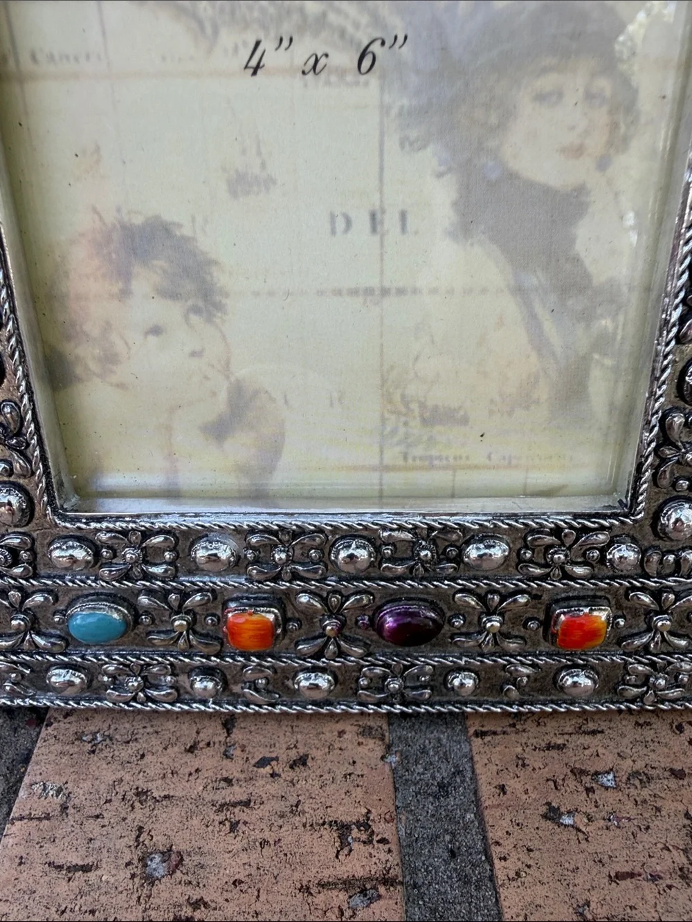Raj Collection Bohemian 4X6 Silver Tone Metal Frame Multicolored Stones